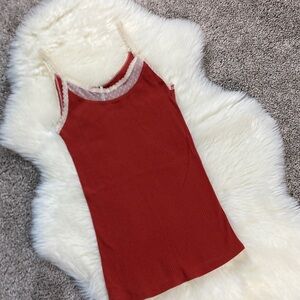 Tresics Pumpkin ORANGE lace trim Cami Ribbed Tank Y2K Elena Bella Style sz M